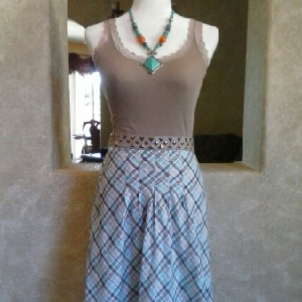 Plaid Pleated Cotton Summer Skirt  Sz 14 NWT